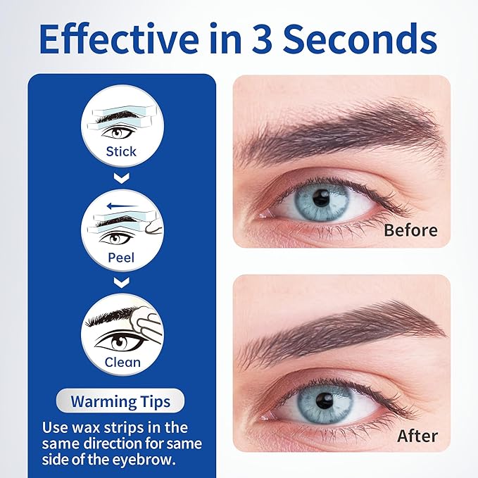 Beauty7 Men's Sword Eyebrow Wax Strips, Facial Wax Strips, Hair Removal Waxing, at Home Waxing Strips, 24 pcs Strips 4 Calming Oil Wipes, for Sensitive Skin Types for Men