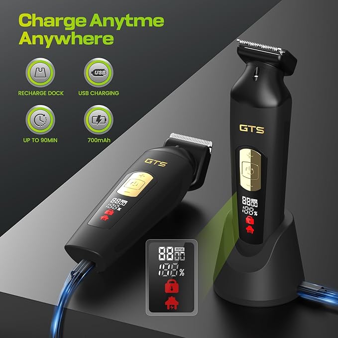 Electric Body Hair Trimmer for Men - Multi-Angle Ceramic Blade with LED Screen & 7000RPM Adjustable Speed, IPX6 Waterproof Pubic/Ball/Groin Shaver Kit, USB/Dock Charging, 90min Runtime, Box