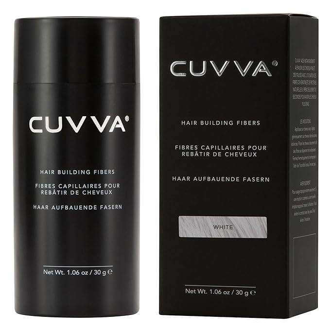 CUVVA Hair Building Fibers (30g) - Instantly Fill in Fine and Thinning Hair to Create a Thicker, Fuller Look - 13 Different Shades for Men & Women - White