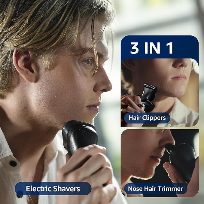 rategist 3-in-1 Electric Razor for Men: One Touch Acceleration, IPX7 Waterproof Razors for Men, USB-C Rechargeable Electric Shavers for Men - 4D Floating Blades, Wet or Dry