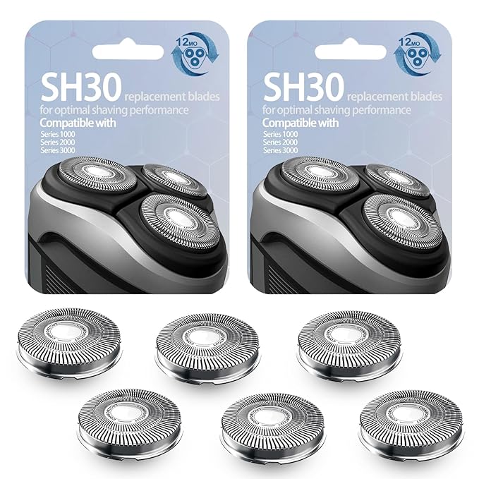 Upgraded SH30/52 Replacment Blades for Series 1000, 2000, 3000 and PTxxx series Razors, Dual-Ring Precision Shaving Heads with Titanium Coating, 6Pack.
