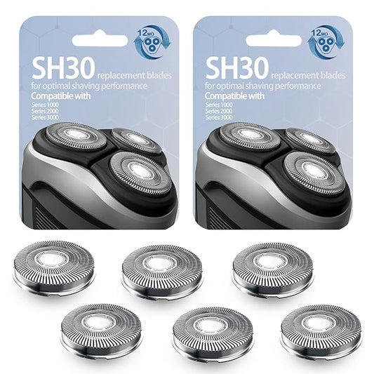 Upgraded SH30/52 Replacment Blades for Series 1000, 2000, 3000 and PTxxx series Razors, Dual-Ring Precision Shaving Heads with Titanium Coating, 6Pack.
