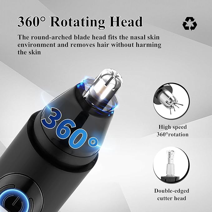 Nose Hair Trimmer for Mens and Women- 2025 Professional Painless Eyebrow & Facial Hair Trimmer for Men Women, Battery-Operated Trimmer with IPX7 Waterproof, Dual Edge Blades for Easy Cleansing Black