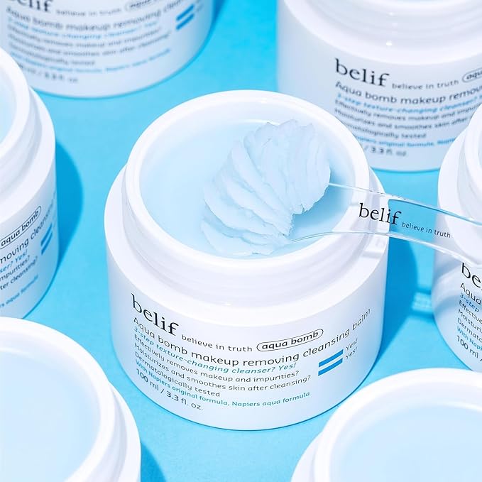 belif Aqua Bomb Cleansing Balm Makeup Remover, Hydrate & Deep Cleanse in 1 Step, Melt Away Makeup & SPF, Balm to Oil Cleanser Formula, No Oily Residue, Korean Skin Care (3.3 fl.oz., New Formula)