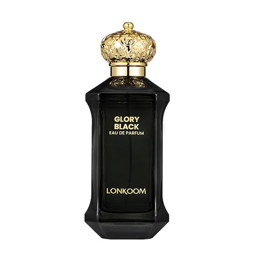 Lonkoom Glory Black Perfume for Men, 3.4 Fl Oz/100ml Eau De Parfum Spray Long-Lasting Fragrance, Woody Spicy Notes of Saffron, Raspberry, Rose, Patchouli, Geranium, Oud, Leather, Cedar, Amber