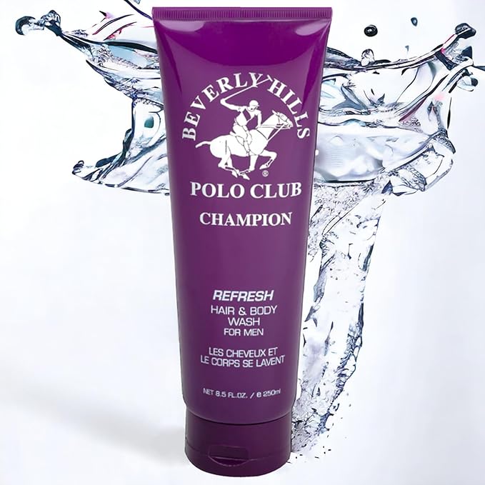 Beverly Hills Polo Club Refreshing and Cleansing Hair and Body Wash for Men with Luxury Designer Scents BHPC 8.5 oz (Champion)
