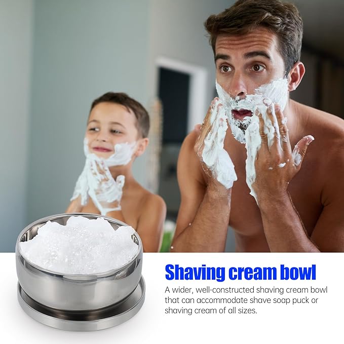 Stainless Steel Shaving Soap Bowl with Lid, Barber Shop Foaming Bowl for Men, Sturdy Soap Foaming Container Suitable for Wet Shaving and Beard Care