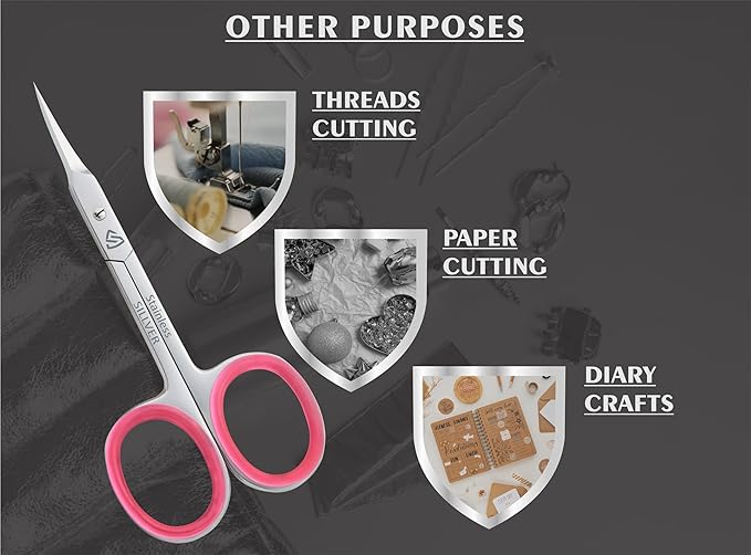 Cuticle Scissors Extra Fine Curved, Super Slim Small Scissors with Precise Pointed Tip, Beard, Eyelash, Mustache, Dry Skin - Manicure Scissors
