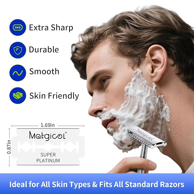 Double Edge Razor Blades for Men - 100 Count Men's Safety Razor Blades for Shaving Premium Platinum Japanese Stainless Steel - Durable, Smooth and Clean Shaves
