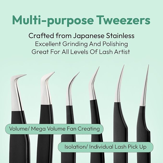 Eyesy Lash Eyesy Boot Lash Tweezer | Professional Volume False Lash Application Tool | Multi Shapes & Purposes Tweezers | Non-Slip Grip Tweezers (Black)