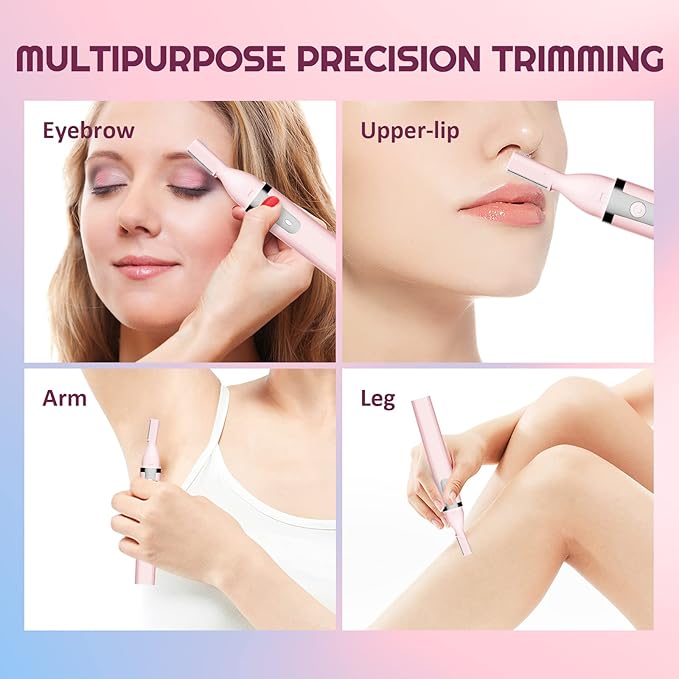 Eyebrow Trimmer Electric Eyebrow Razor for Women, Rechargeable Facial Hair Shaver Painless Detail Trimmer with Rinseable Blade for Face Neck Lips (Pink)