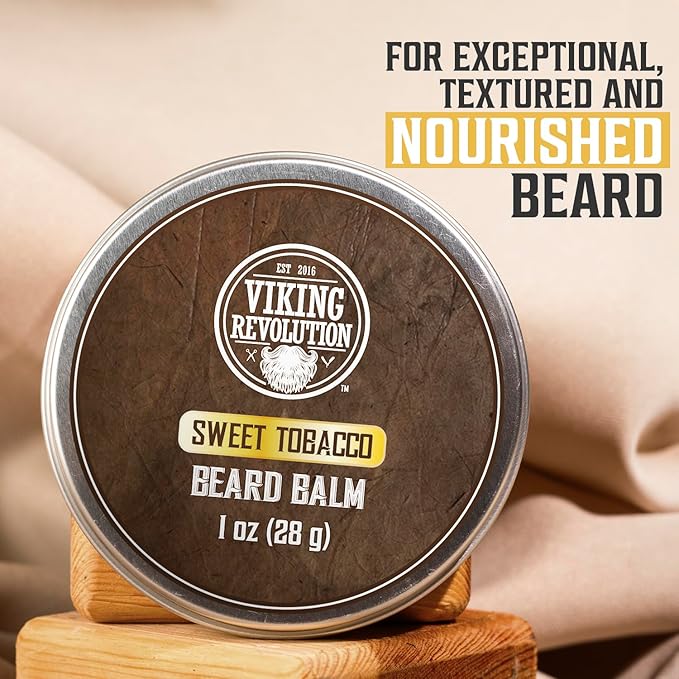 Viking Revolution 4 Beard Balm Variety Pack (1oz Each)- Spiced Vanilla, Sweet Tobacco, Majestic Oud, Citrus - Styles, Strengthens & Softens Beards & Mustaches - Leave in Conditioner Wax for Men