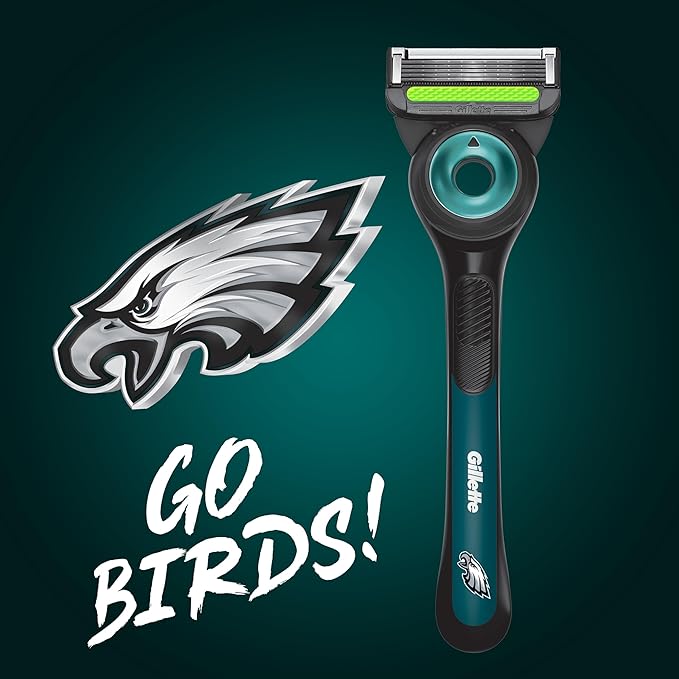 Gillette Labs Special NFL Eagles Edition Shaving Razor for Men - 1 Handle, 4 Razor Blade Refills & Magnetic Stand, Holiday Gifts for Men, GilletteLabs with Exfoliating Bar