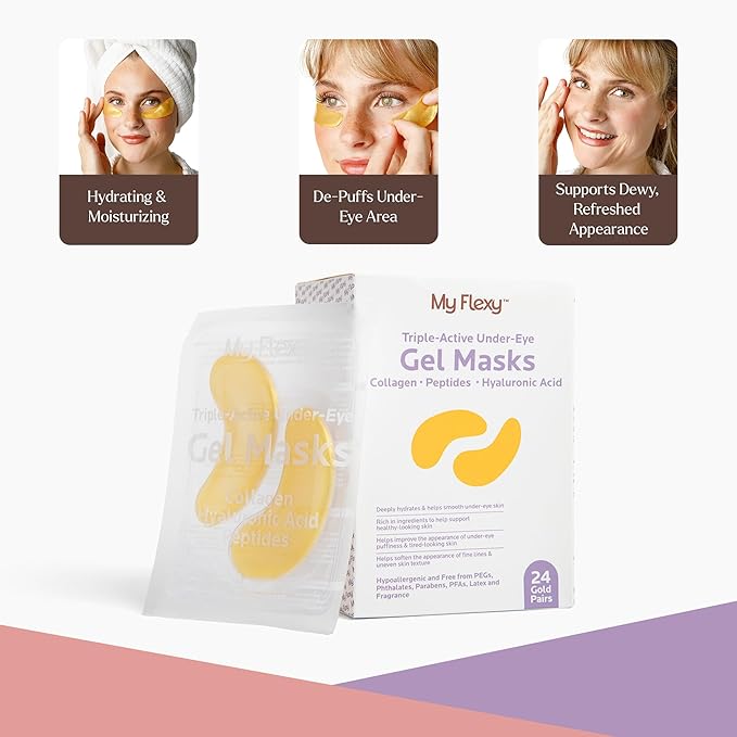 Under Eye Patches for puffy eyes and dark circles, Collagen & Peptides Skincare, Gold Eye Masks for dark circles and puffiness, Self Care Gifts for Women & Men, Under Eye Mask Patches-Gold 24 Pairs