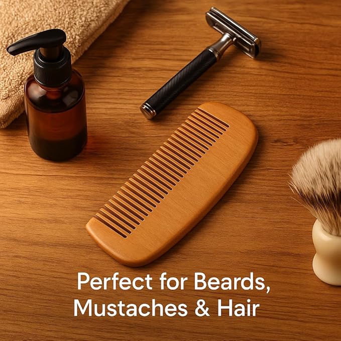 Beard Comb for Men - 2-pack - Natural Wood Wide Tooth Pocket Comb - Anti-Static, Durable & Portable Beard, Mustache & Hair Grooming Tool - Perfect for Detangling, Styling, Shaping- Premium Quality