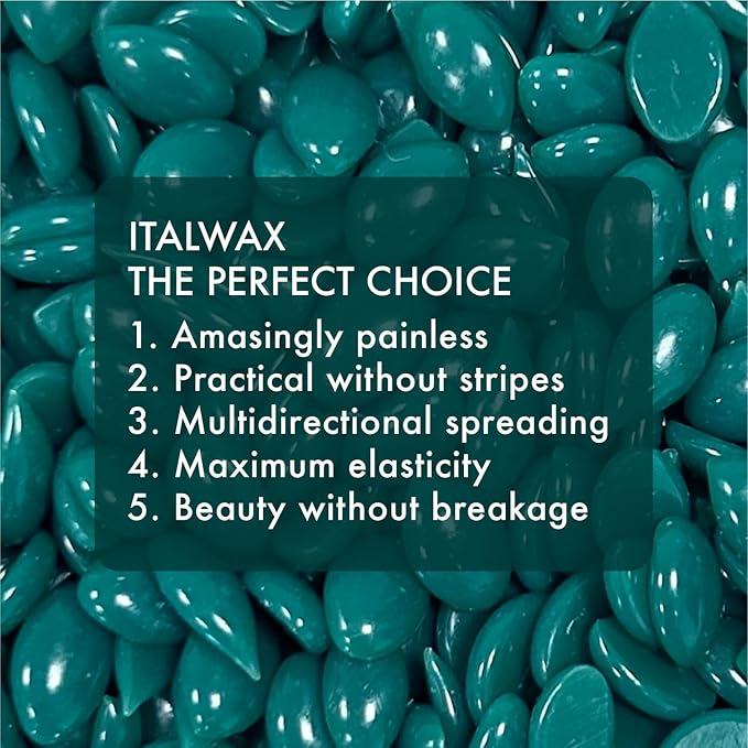 Italwax Azulene - 1kg / 2.2lb - Hard wax beads for hair removal - Natural formulation ideal for all skin type - Unscented - Recommended for Bikini Area and Armpits