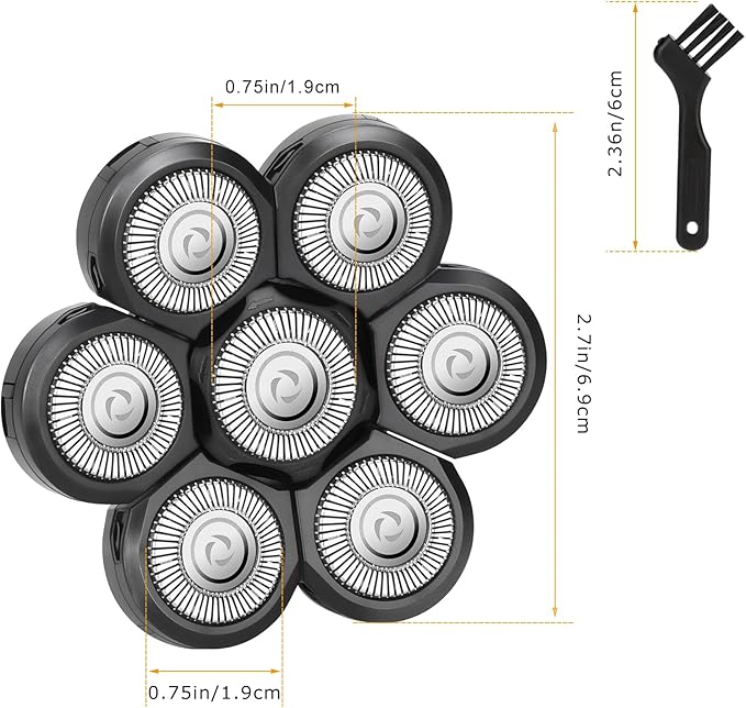 Wanocean 2 PC 7 Men's Electric Shaver Replacement Heads, Razor Head Shavers for Bald and Face, Shaving Beard Cutter for Men with Brush Accessories