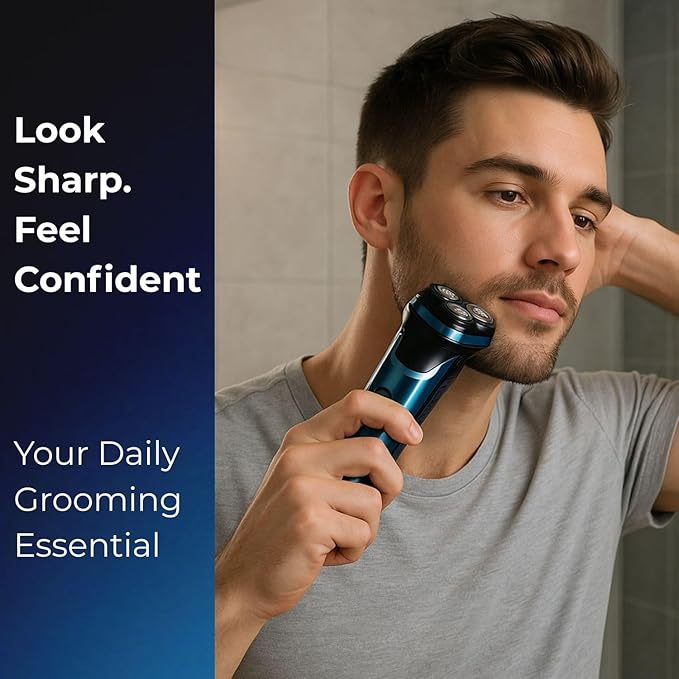 Smart 2-in-1 Electric Rotary Shaver for Men with 4D Floating Heads & Pop-Up Trimmer - USB Rechargeable, Wet & Dry Waterproof Razor with LCD Display (90 Min Runtime)