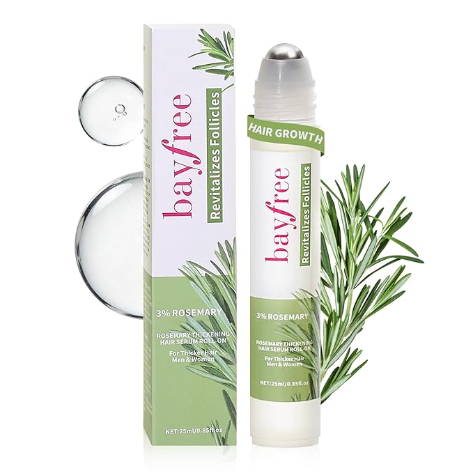 Rosemary Oil for Hair Growth Serum Roll On with 3% Rosemary, Hydrating & Non-Greasy Scalp Serum for Thicker-Looking Hair, Daily Care Massage Roller Applicator for Men & Women, 25ml