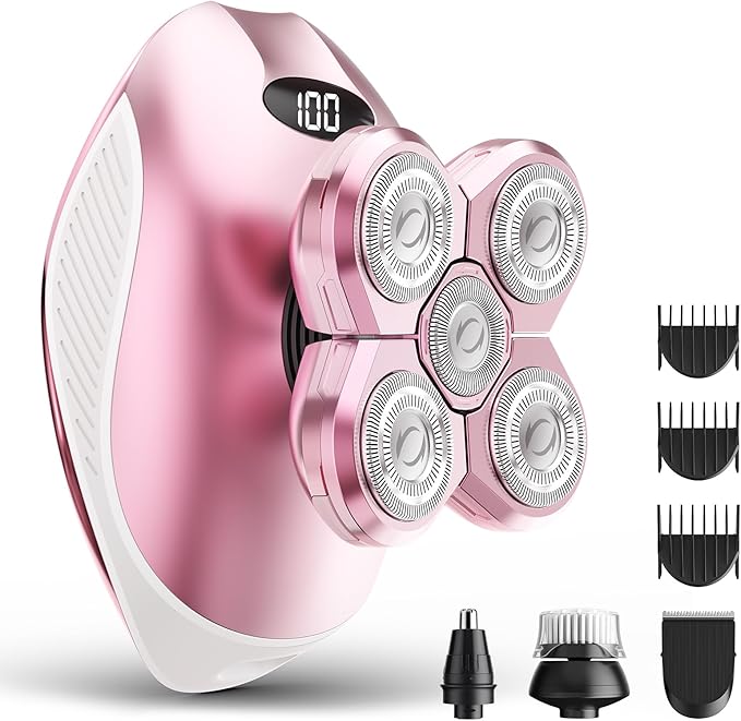 Electric Razors for Women, 5-in-1 Multi-Function Womens Razor with LED Display, Rechargeable Waterproof Electric Shaver, Ideal Travel Trimmer Body Hair Remover for Legs, Face, Armpits &Bikini Area