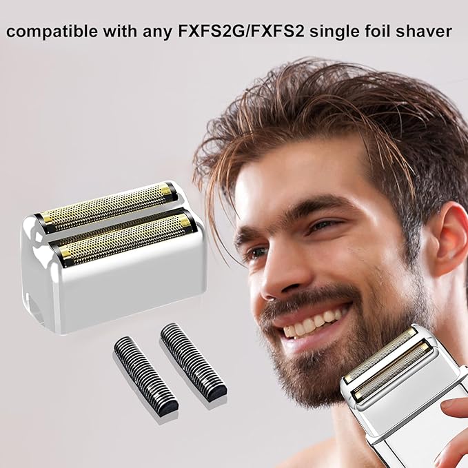 Professional Replacement Foil and Cutters for BaBylissPRO Barberology Double Foil Shaver, Compatible with BaBylissPRO Barberology FXFS2 Shaver (silver)