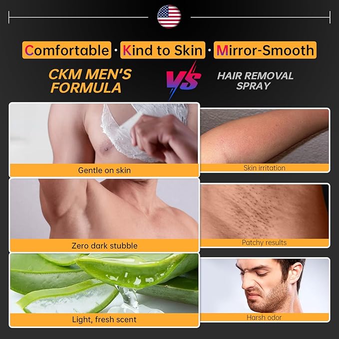 CKM Hair Removal Cream for Men, Depilatory Cream for Unwanted Male Hair, Painless Hair Removal Gel Suitable for All Skin Types, Made for Men, 3.38 FL OZ w/Spatula