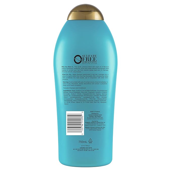 OGX Renewing + Argan Oil of Morocco Hydrating Hair Shampoo, Cold-Pressed to Help Moisturize, Soften & Strengthen Hair, Paraben-Free with Sulfate-Free Surfactants, 25.4 fl oz (Pack of 2)