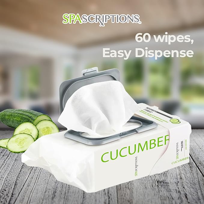 SpaScriptions Cucumber Cleansing Facial Wipes - Hydrating & Soothing Makeup Remover Wipes With Vitamin A, C & E For Moisturizing & Youtful Skin, Daily Use Face Wipes For All Skin Types, 1-Pack (60ct)