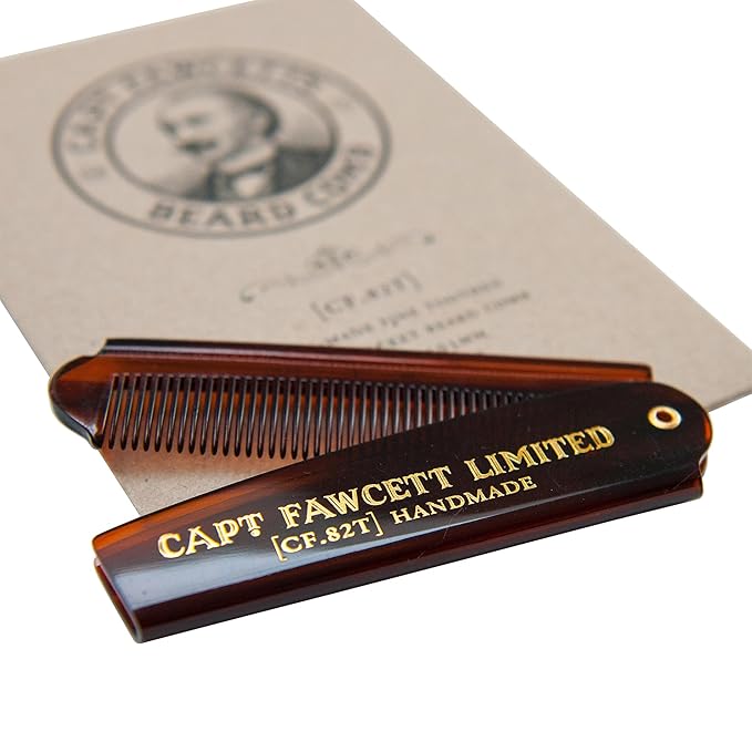 Captain Fawcett Folding Pocket Beard Comb | Hand Crafted | Fine Toothed Hair Comb | 82T | 193mm |