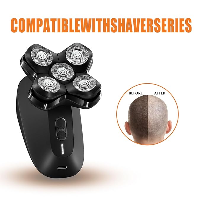 Universal Magnetic 5 Blades Compatibility for MANSCAPED Replacement Blade Pad - Five Stainless Steel Rotary Pivoting Blades for Smooth Shave, Magnetic Attachment for Men's Head Shaver(2-Pack)