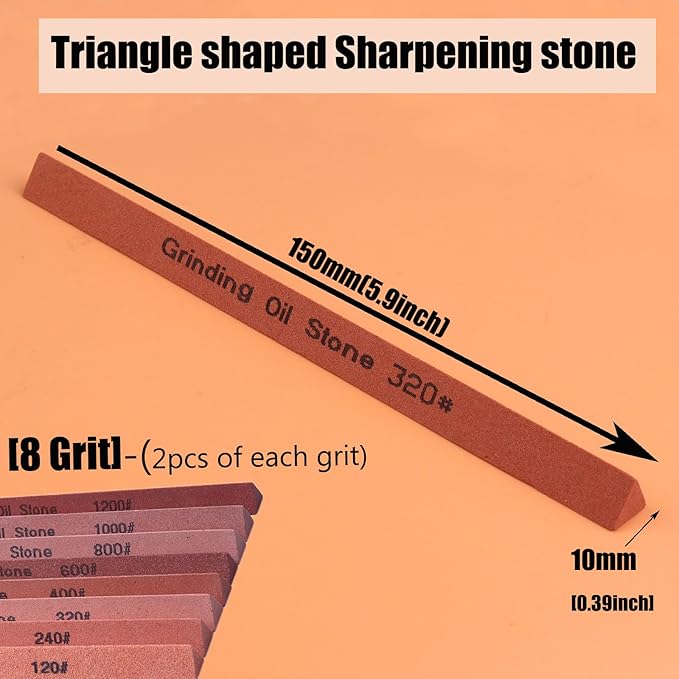Sharpening Stone Set,16pcs Triangle Sanding Sticks Knife Whetstone Set White Corundum Oil Stone for Knife,Most Bladed&Moldel-120#,240#,320#, 400#,600#,800#,1000#,1200#