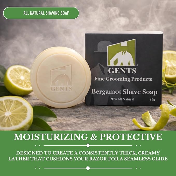 GBS Men's Shaving Soap 97% All Natural Enriched With Shea Butter and Glycerin, Creates Rich Lather Form (3 PACK BERGAMOT)