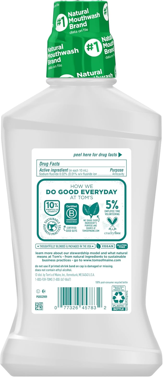 Tom's Of Maine Whole Care Natural Fluoride Mouthwash, Fresh Mint, 16 Oz (Pack of 3) (Packaging May Vary)