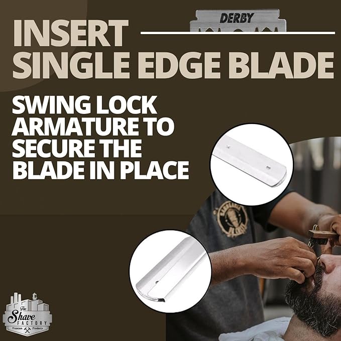 The Shave Factory Straight Edge Razor Kit - with Single Stainless Steel razors (Stell + Derby Premium)