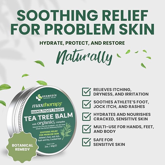 Tea Tree Oil MaxTherapy Balm, Itchy Skin Relief, Soothing for Rashes, Jock Itch, Athlete’s Foot, Chafing, Insect Bites, Folliculitis, Dry Sensitive Skin, Effective & Safe for All Ages, 1-Pack