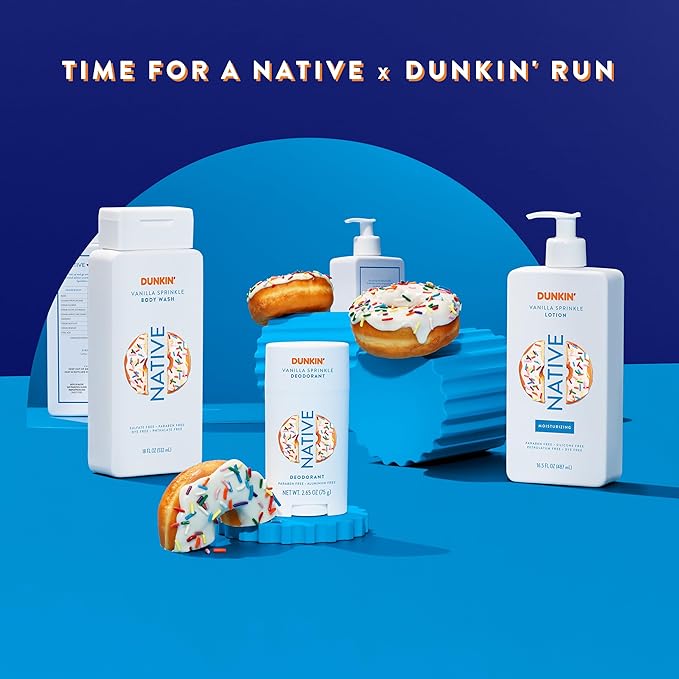 Native Body Wash, Dunkin Vanilla Sprinkle, Contains Naturally Derived Ingredients | For Women & Men, Sulfate, Paraben, & Dye Free Leaving Skin Soft and Hydrated | 18 oz