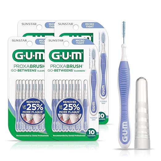 GUM Proxabrush Go-Betweens - Micro Tight - Interdental Brushes - Soft Bristled Dental Picks for Plaque Removal Health - Safe for Braces & Dental Devices, 10 Count (Pack of 4)