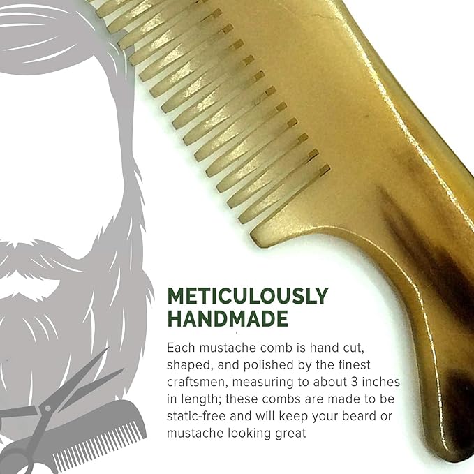 Lucky Franc's Handmade Ox Horn Fine Tooth Comb for Men's Beards and Mustaches - Static-Free, Pocket Size, Metal Tin Gift