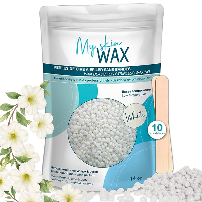 – Hard Wax Beads Refill Bag for Hair Removal, 0.88 lb, Hypoallergenic & Rosin-Free Stripless Wax for Sensitive Skin, Coarse Hair, Bikini Brazilian, Face, Underarms, Legs, Chest – White