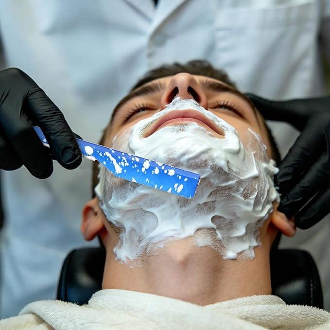 Professional Straight Razor Holder for Barbers – Folding Shaving Razor Handle, Stainless Steel Blade Compatible, for Barber Shop & Home Grooming (Blue)