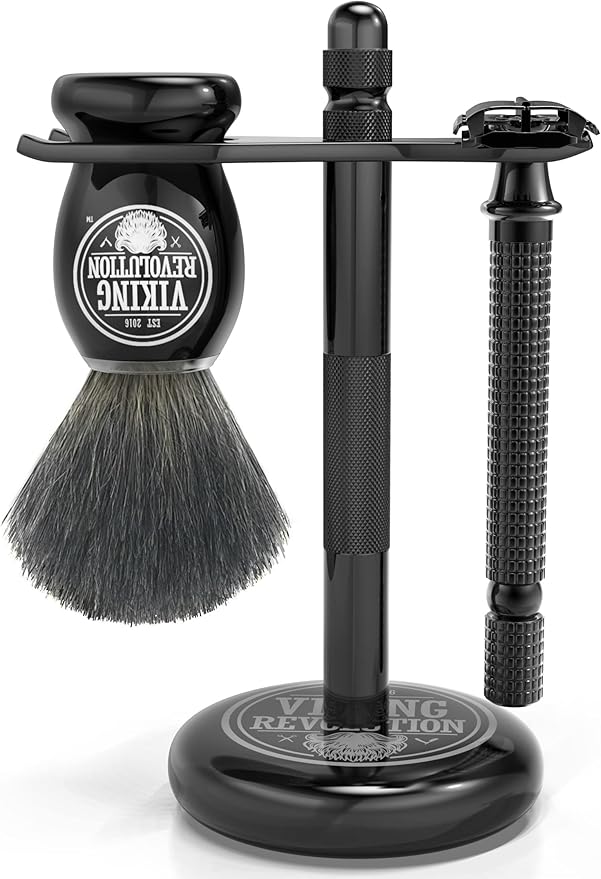 Viking Revolution Black Safety Razor Stand - Razor Holder and Shaving Brush Stand to Prolong the Life of Your Razor - Weighted Bottom for Extra Stability