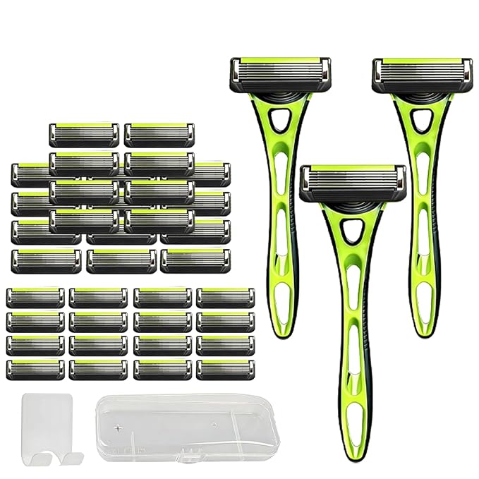 41 Pcs Razors for Men 6 Blade Sensitive Skin Shaving Razor Set Include 3 Non Slip Handles and 36 Refills Bonus Clear Shaving Case and a Wall Hook