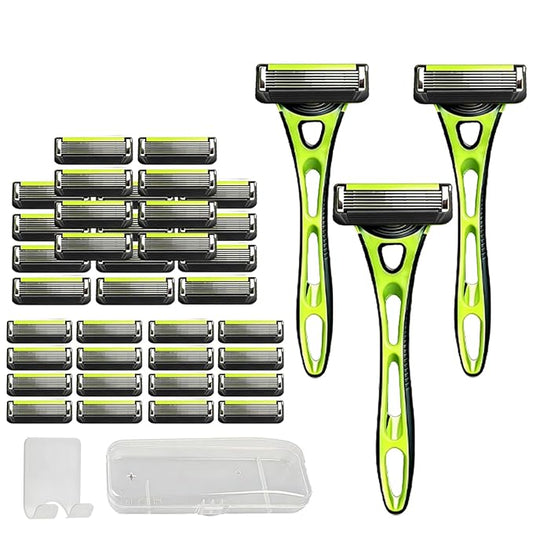 41 Pcs Razors for Men 6 Blade Sensitive Skin Shaving Razor Set Include 3 Non Slip Handles and 36 Refills Bonus Clear Shaving Case and a Wall Hook
