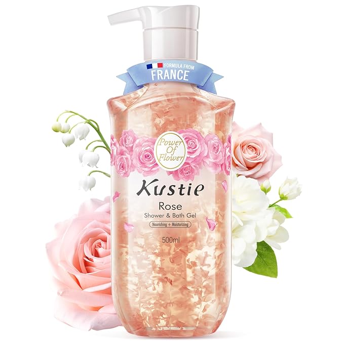 Kustie Rose Petal Body Wash – 450 Real Bulgarian Petals & Essential Oils | Squalane, Hyaluronic & Niacinamide Cleanser | Vegan, Sulfate-Free, Long-Lasting Scent | 16.9 Fl Oz