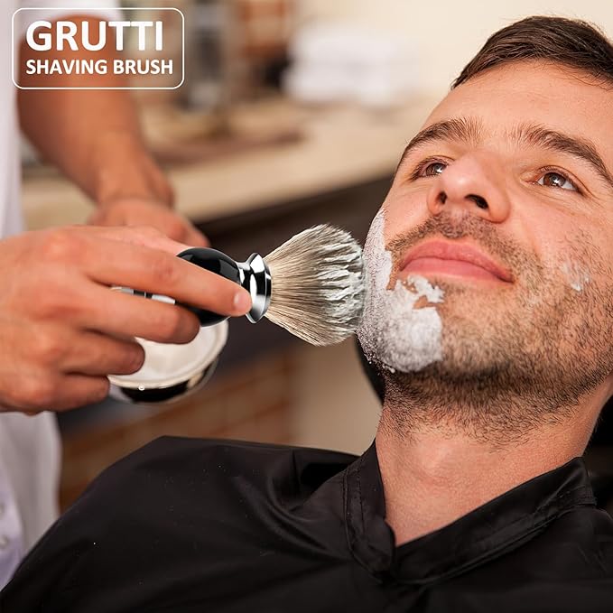 Men's Luxury Shaving Brush - GRUTTI Shave Brush for Wet Shave Using Shaving Cream & Soap，Professional, Fast - Lathering, No - Shedding, Synthetic Bristles - for Men Gift