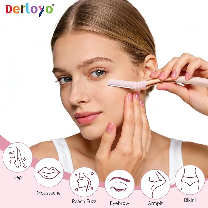 Eyebrow Razor and Face Razor for Women, Reusable Metal Handle with 7 Refill Blades, Dermaplane Razor with Protective Silicone Cap, Eyebrow Hair Trimmer
