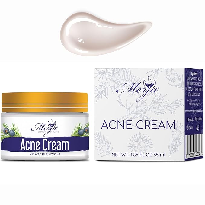 Merja Herbs Natural Anti Acne Face Moisturizer Cream with Helichrysum, Sage, Green tea, Lavender, Salicylic acid - Moisturizing Cream - Light Floral Fragrance 55ml 1.86oz