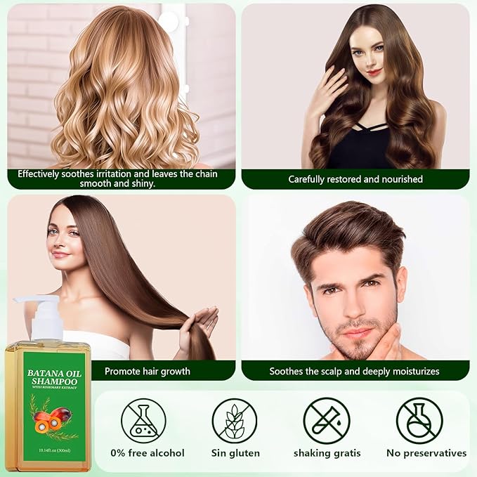 2Pcs Batana Oil Shampoo for Hair Growth,Rosemary Shampoo for Thinning Hair,Nourishing & Regenerating Hair-Soft and Fluffy for Men & Women-10.14 fl oz/Pcs