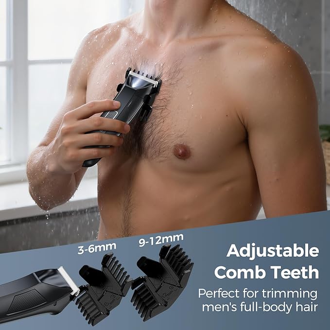 Manscape Body Hair Trimmer for Men, 2-in-1 IPX7 Waterproof Groin & Ball Shaver, Electric Razor Mens Grooming Kit, Rechargeable Cordless with SkinSafe Ceramic Blade & Nose Hair Attachment