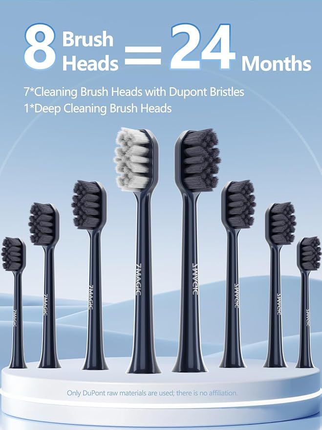 7MAGIC Sonic Electric Toothbrush for Adults and Kids - Up to 180 Days Runtime, 42000 VPM Powered Toothbrush, 5 Modes & 3 Intensities for Sensitive Teeth & Braces, Includes 8 Brush Heads, Navy Blue